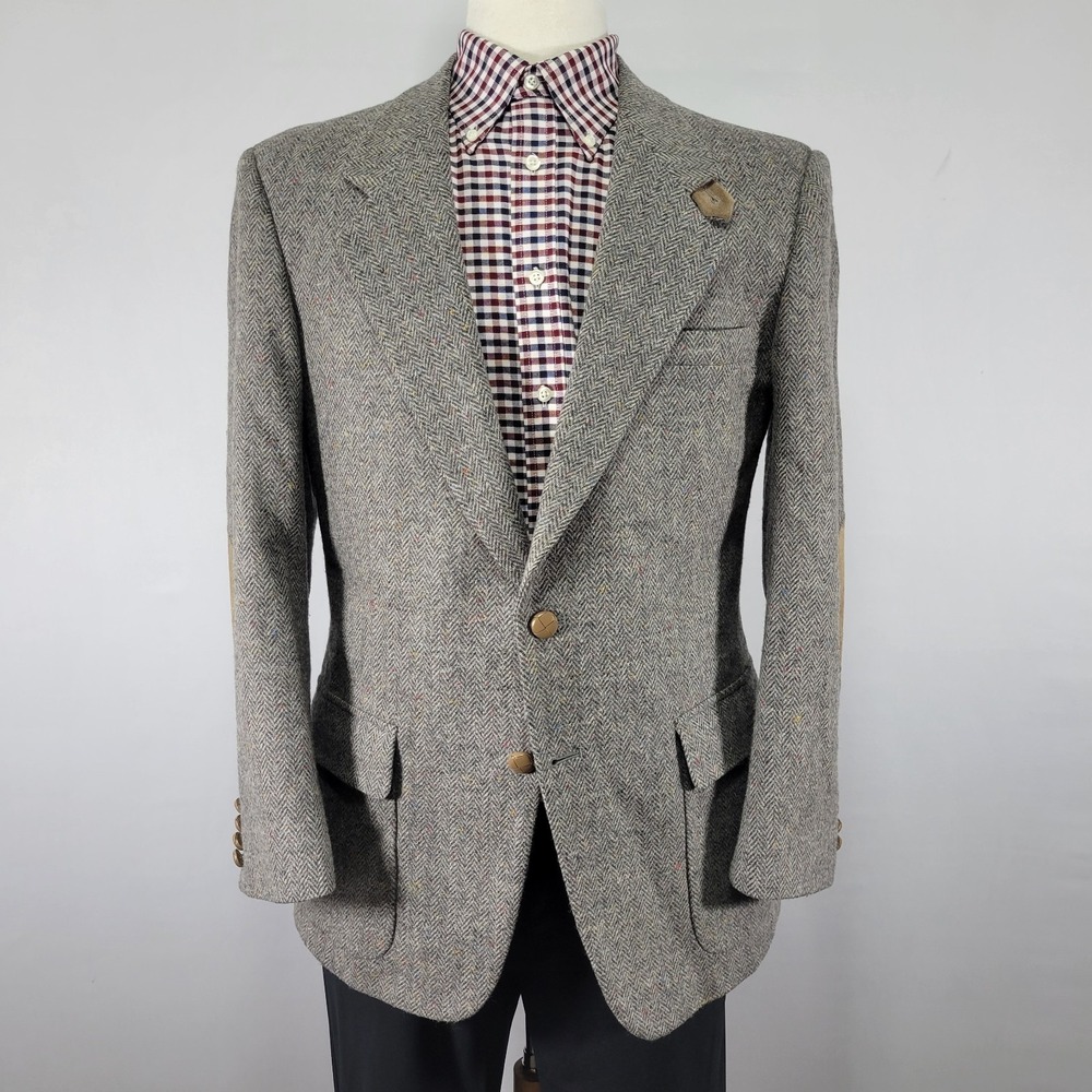 VTG Farah Men's‎ Tweed Sport Coat Blazer Two Button Herringbone Gray Wool 40R